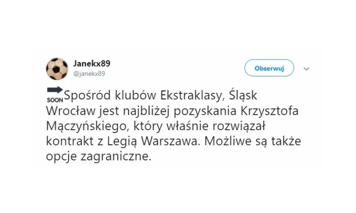 OFERTA z Ekstraklasy dla Krzysztofa Mączyńskiego